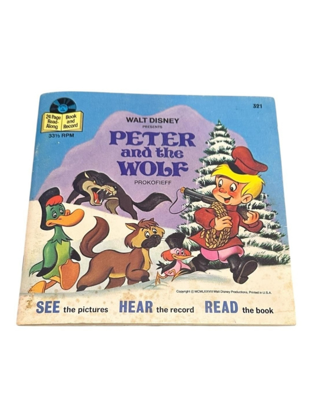 Vintage Walt Disney Peter And The Wolf 7" Black Vinyl Book Record Disneyland